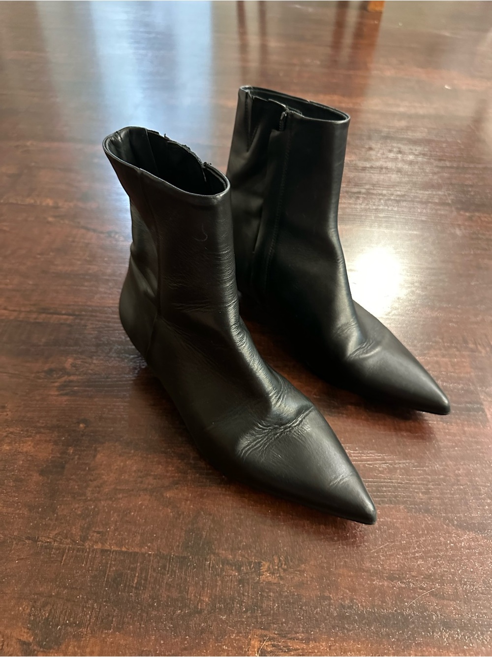 & Other Stories Black Pointed-Toe Leather Ankle Boots